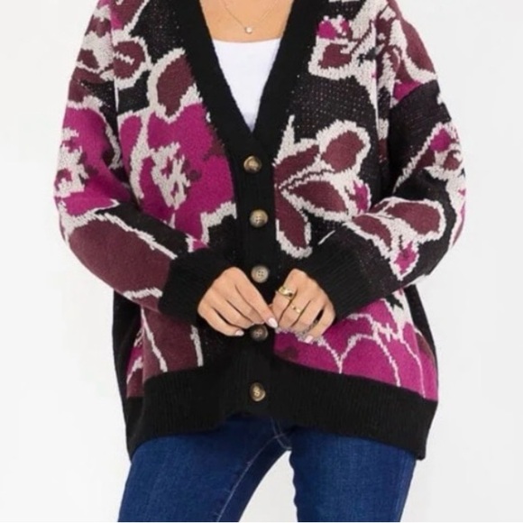 Floral Patterned Button-Up Sweater - Picture 2 of 4